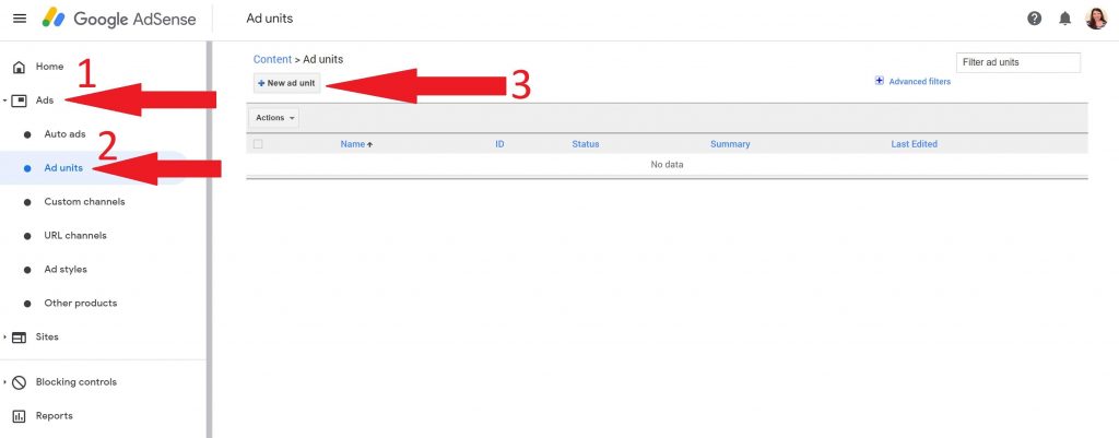 create a new ad in google adsense