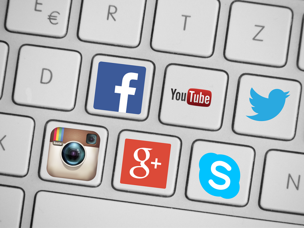 Social media icons on keyboard